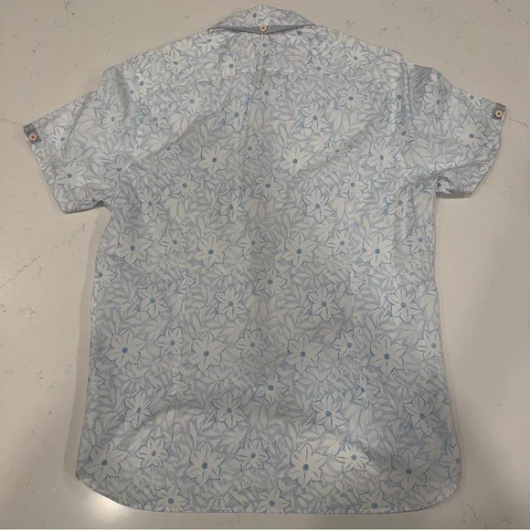Ted Baker Men’s White Floral Print Short Sleeve Button Up Shirt Large - Picture 2 of 4